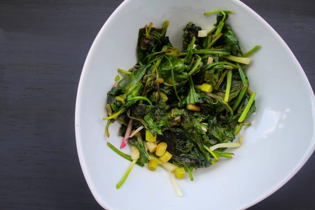 Sauteed Spinach with Ramps, Garlic Scapes, & Lemon KateCooks