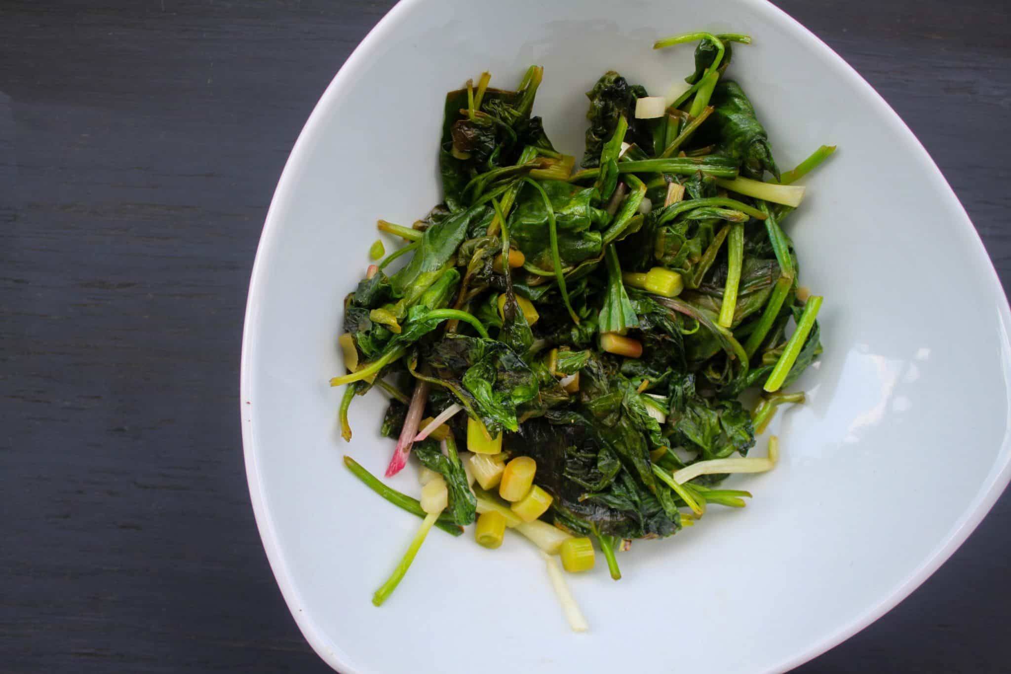 Sauteed Spinach with Ramps, Garlic Scapes, & Lemon KateCooks
