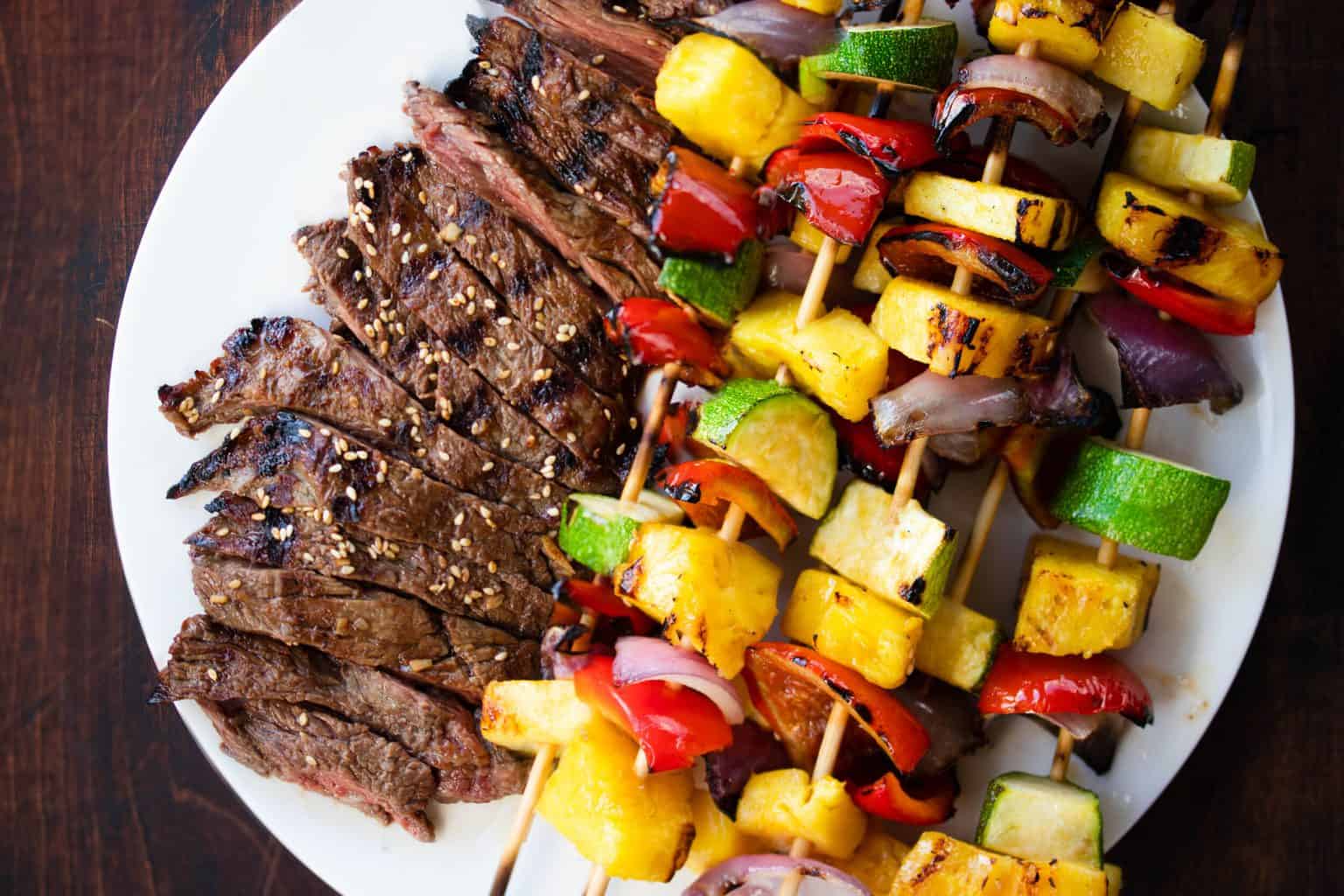 Grilled Bulgogi Skirt Steak with Pineapple Veggie Skewers KateCooks
