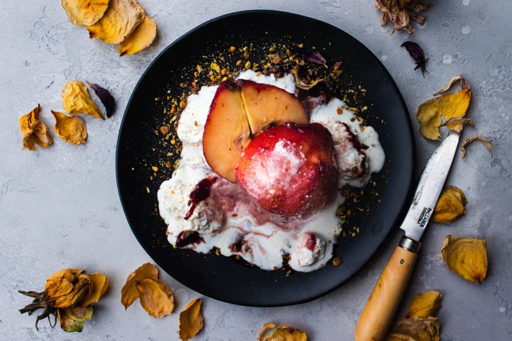 Red Wine Poached Quince with Citrus Ricotta Ice Cream KateCooks