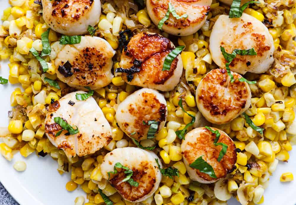 Miso Leek & Corn Hash with Scallops - Kate-Cooks